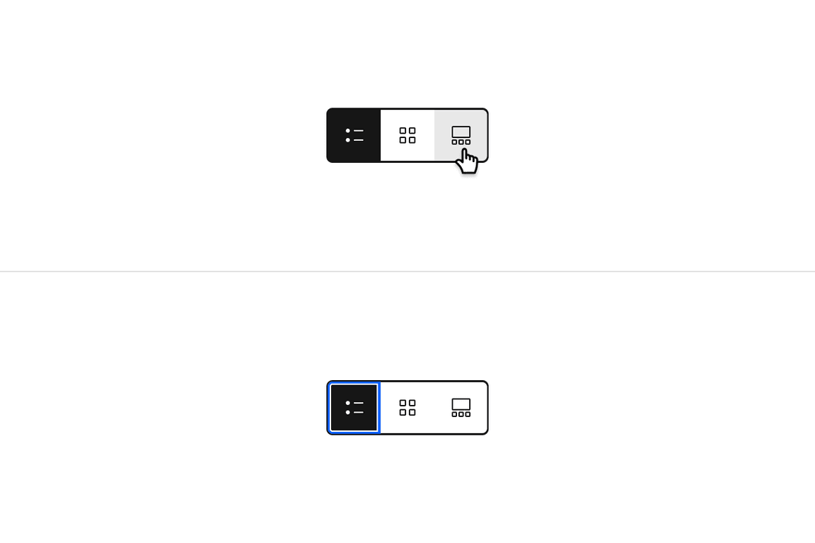 Example of icon content switcher states